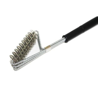 China Hot Selling Stainless Steel Grill Brush Long Handle Easily Cleaned BBQ Cleaning Brush With Scraper for sale