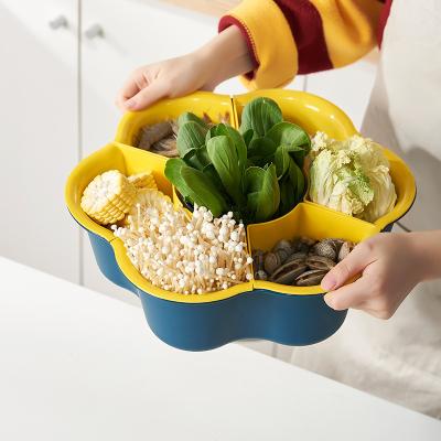 China Sustainable Hot Selling Seven-Grid Rotary Household Hot Pot Ingredients Assorted Vegetables Assorted Vegetables Fruit Dish Sink Drain Basket for sale