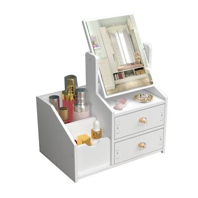 China Hot Viable Multi-function Luxury Cosmetic Desktop Lipstick Makeup Cosmetics Shelf Mirror Drawer Jewelry Box Drawer Mirror Selling Box for sale