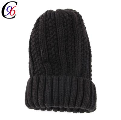 China Chengxing Brand JOINT Vogue Black Knitted Beanie Hat Knitted Winter Hat for sale