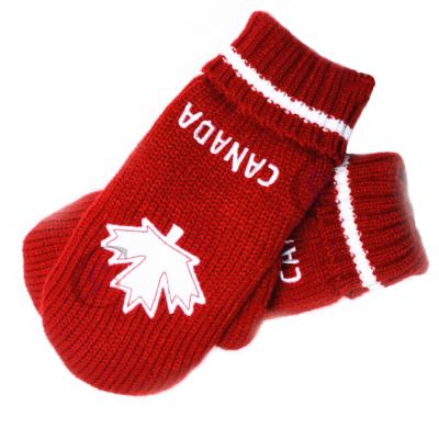 China Chengxing Cozy Brand Red Maple Leaf Crochet Wholesale Custom Woven Winter Keep Warm Fleece Fashion Cheap Jacquard Knitted Baby Gloves for sale