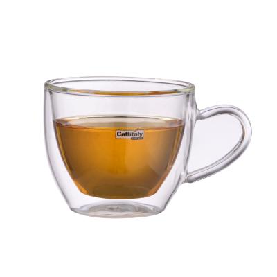 China Personalized Viable High Mouth Double Layer Borosilicate Glass Blown Mug With Handle for sale