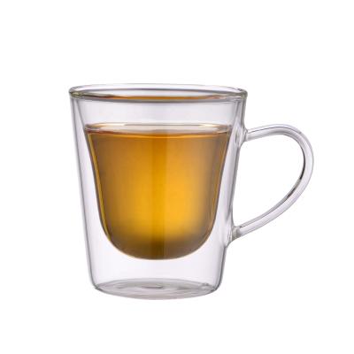 China Customized Sustainable Logo Capacity Tea Coffee Two Wall Mug Cheap Glass for sale