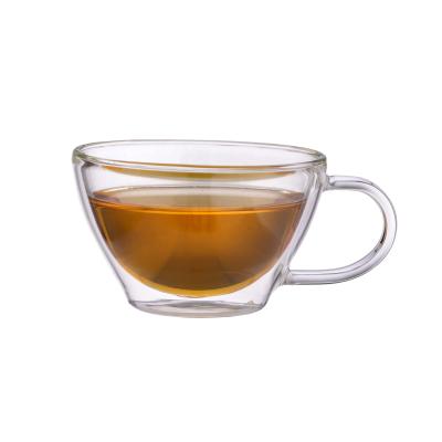 China Viable Wholesale High Quality Double Wall Insulated Glass Tea Cup With Handle for sale