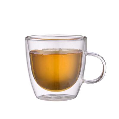 China Sustainable Custom Logo High Capacity Borosilicate Glass Heat Resistant Mugs For Tea And Coffee for sale