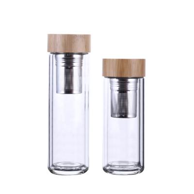 China Sustainable High Borosilicate Glass Infuser with Heat Resistant Bamboo Lid for Tea and Water Glass for sale