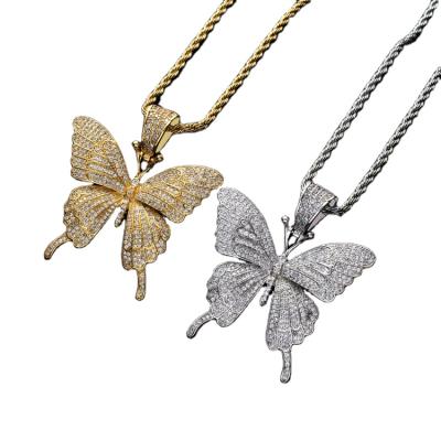 China Hip Hop Pendant Personality Hip Hop Jewelry Butterfly Zircon Trendy Necklace for sale