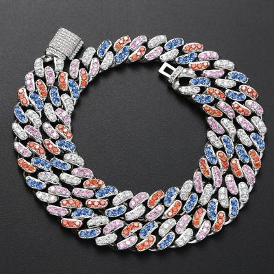 China Inlay 4 Color Micro Zircon Hip Hop New Hip Hop Necklace 12mm Chain Hip Hop Cuban Necklace for sale