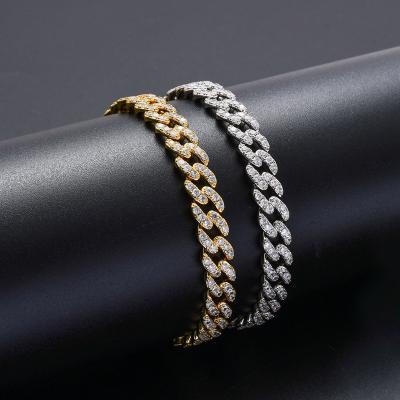 China Hot Selling Hiphop Amazon Hip Hop Bracelet 9mm Single Row Zircon Cuban Chain Bracelet For Men And Women for sale