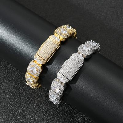 China New Hip Hop Bracelet Flip Buckle Rock Sugar Zircon Hiphop Bracelet For Men for sale