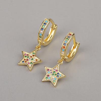 China Hiphop Hip Hop Fancy Miyuki Copper Inlaid Colorful Zircon Five-pointed Star Stud Earrings for sale