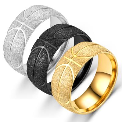 China Wholesale New Hiphop Men's Jewelry Basketball Sports Stainless Steel Titanium Steel Frosted Ring for sale