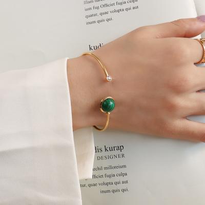 China FASHIONABLE American Cuff Bangle Stainless Steel Zircon Bracelets Malachite Bangles Jewelry Open Women for sale