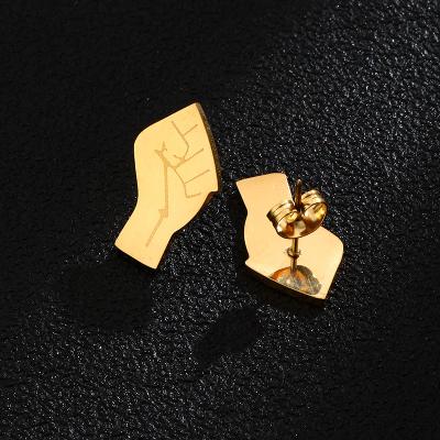 China African Black Stud Earrings Hiphop Symbol Fist Female Shiny Gold BLM Life Fashion Stainless Steel Stud Earrings for sale