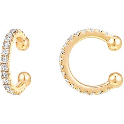 China Hiphop 925 Sterling Silver 14K Gold Plated Sparkle Zircon C Shape Huggie Ear Cuff Gold Earrings For Women for sale