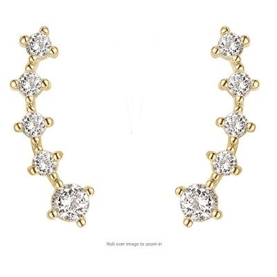 China Hiphop 14K Sterling Silver Post Mini Cubic Gold Plated Zirconia Ear Crawler Earrings for sale