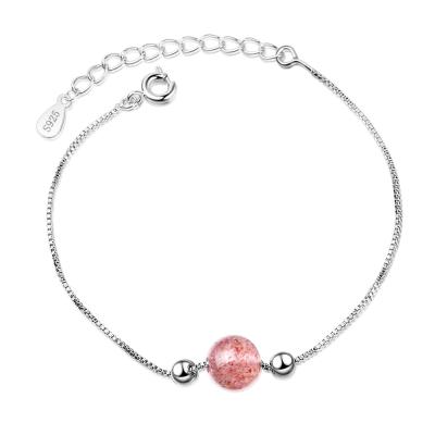 China Simple 925 Korean Silver Jewelry Natural Crystal Single Layer BOHEMIA Rose Strawberry Bangle Bracelets Women (EJ1880) for sale