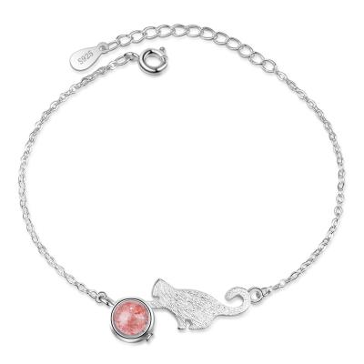 China BOHEMIA New Arrivals 925 Cat Bangles Silver Strawberry Bracelet Charm Bangles Crystal Jewelry (EJ1876) for sale