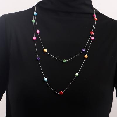 China Wholesale BOHEMIA Double-Layer Long Tassel Colored Zircon Sweater Necklace For Women for sale