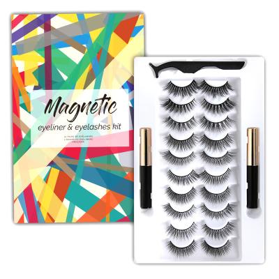 China Natural Long 10 Pairs Pack Magnetic 3D Eyelashes and Magnetic Eyeliner Kit Magnet False Eyelashes Set for sale