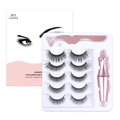 China 5 Pairs Natural Wholesale Magnetic Eyeliner Long Magnetic Eyeliner Liquid Eyelashes 5 Pairs False Eyelashes Set With Tweezers for sale