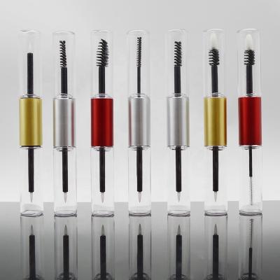 China Cosmetic Aluminum Eyelash Serum Dual Mascara Bottle Vacuum Ends Clear Eyelash Glue With Custom Brush for sale