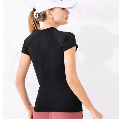 China Breathable Women Short Girdle Yoga Fitness T-shirt Gym Comfort Exercise Comfortable Slim Tight Soft Elastic T-shirt Sexy Yoga Wear for sale