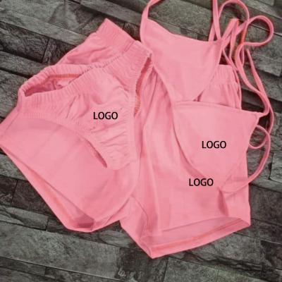 China Loungewear 2022 Summer Fashion Windproof Seamless Push Up 3 Piece Short Set Women Bra Brief Sets R1166 for sale