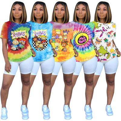 China European and American women's fashion QUICK DRY casual cartoon setting printing short sleeve shirt T-shirt for sale