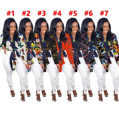 China Anti-wrinkle A small tunic with bandage long sleeve custom printing blouse women sleeveless long sleeve blouse D9453 for sale