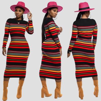 China High Quality Anti-Wrinkle Plus Size Mid Waist Casual Striped Print Dress for sale