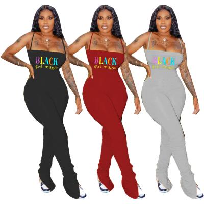 China European and American Women's Hot Selling QUICK DRY Print Trumpet Suspender Slit Border Casual Micro Pleated Overalls for sale