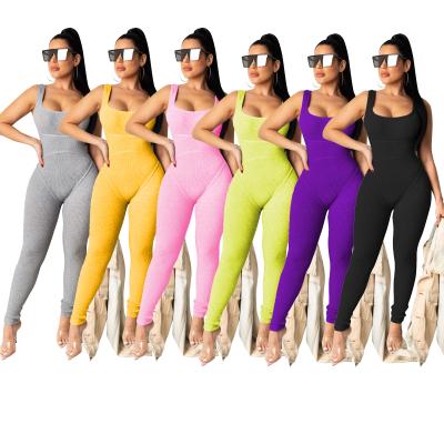 China 2020 Summer QUICK DRY Sleeveless Tank Overalls Knitted Solid Color Women's Bodycon One Piece Sheath for sale