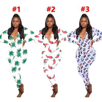 China European and American women's lip print QUICK-DRY home overalls D9462 D9461 long sleeve casual pants for sale