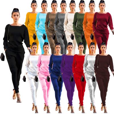 China QUICK DRY Autumn Winter Women Loungewear Tracksuit Two Piece Sets Long Sleeve Casual Ribbed Sweatshirt and Sweat Pant Suits for Women for sale