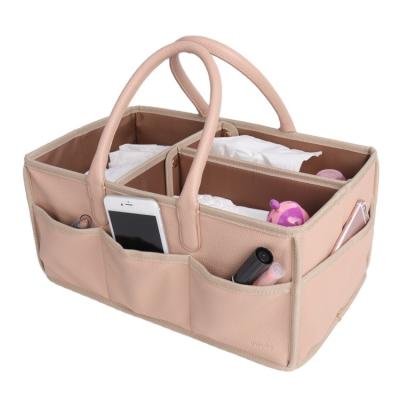 China Wholesale Custom Folding Leather Cart Bag Nappy Organizer Mum Diaper Storage Bags Water Resistant Baby Carriage for sale