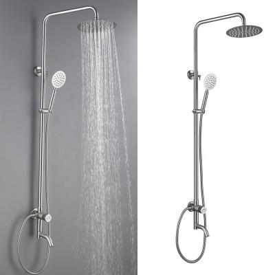 China With Slide Bar Stainless Steel 304 Triple Function Wall Mounted Bath And Shower Faucets Set Hotel Rainfall Waterfall Shower System Shower Faucet for sale