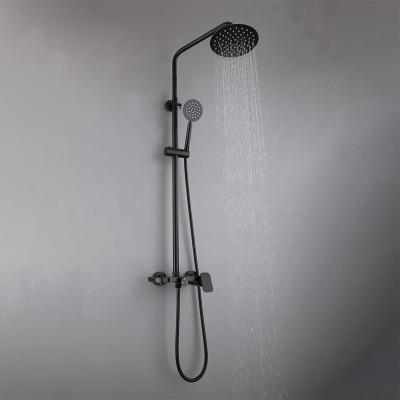 China With Slide Bar Matte Black SUS304 Bathroom Faucet Set Hotel Rainfall Wall Mounted Shower System for sale