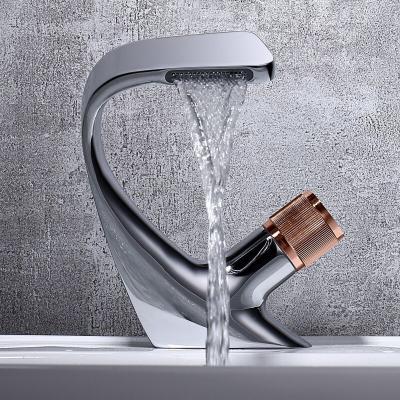 China Modern Simple Bathroom Basin Mixer Taps Chrome Waterfall Faucets Hole Metered Brass Basin Faucet for sale