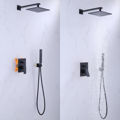 China Sliding Bar Best Quality Square Shower Mixer Bathroom Rainless Concealed Faucet Shower Set Black for sale