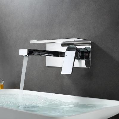 China High Quality Modern Chrome Plated Wall Mounted Faucets Stainless Steel Water Tap Basin Faucet Sink Water Taps Long Waterfall Spout for sale