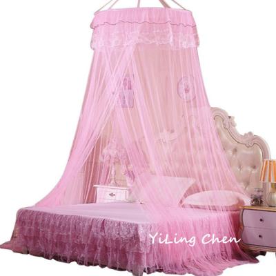 China Insecticide Treated Exquisite Premium Double Lace Princess Pleated Tapered Round Mosquito Net/Circular Girls Sleep Mosquito Nets for sale