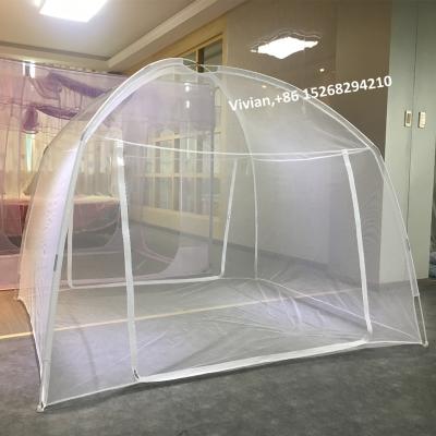 China Folded Fiberglass Rod Folding Bed Canopy Zipper Mosquito Nets Two Doors For Double Bed Bracket With Elastic Rope And Metal for sale