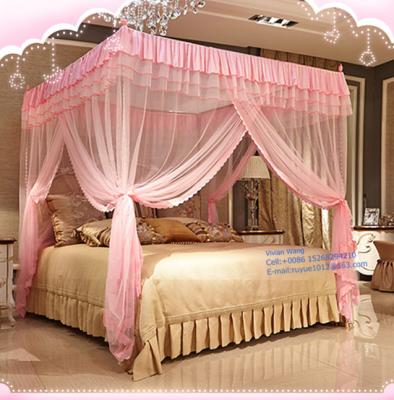 China Folded High Quality Bed Canopy Princess Lace Mosquito Nets With Stainless Steel Bracket for sale