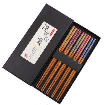 China Retro Five-Color Flowers Colorful Gift Box Pair Viable Reusable Unique Design Five Pattern Easy To Clean Chopsticks for sale