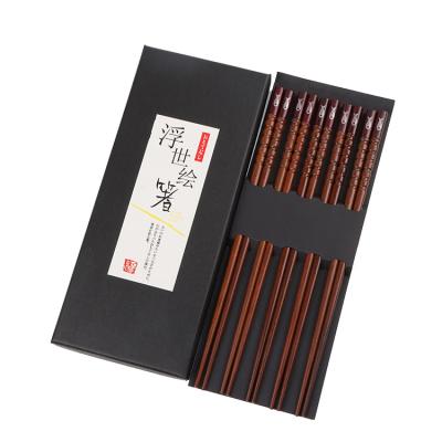 China Viable Small Wooden Fish Chopsticks Pattern Reusable Unique Design Five Pairs In One Box Chopsticks for sale