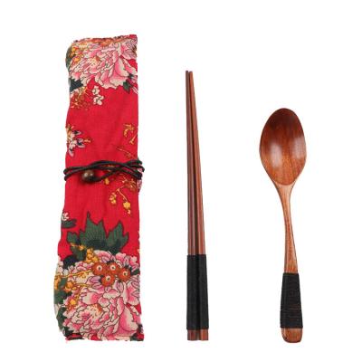 China Sustainable Portable Cutlery Set With Wooden Case Spoon Chopsticks Set For Camping Picnic Desktop Reusable Cutlery Set for sale