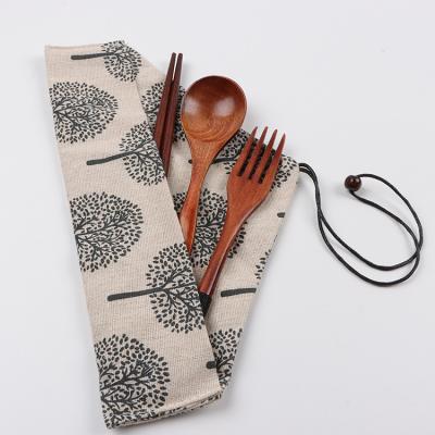 China Sustainable Customized Reusable Utensils Portable Chinese Organic Wooden Cutlery Set Biodegradable for sale