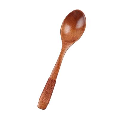 China Sustainable Natural Wooden Spoon With Rope Winding Reusable For Eating Table Mixing Stirring Eco-Friendly Spoon for sale