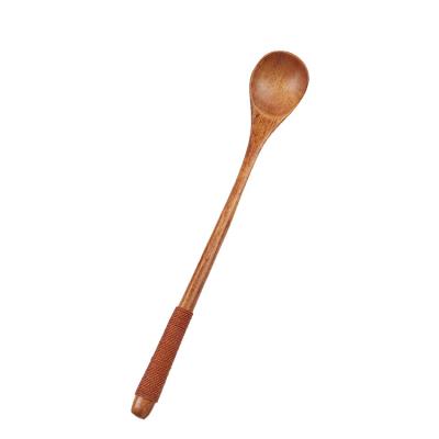 China Sustainable Reusable Wooden Teaspoons Long Handle For Honey Tea Coffee Soda Dessert Mixing Stirring Spoon for sale